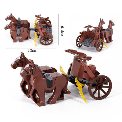 Castelo Medieval Cavaleiros Guerreiros Espartanos Cruzados Legião Romana Infantaria Cavalo de Guerra Carruagem Blocos de Montar Brinquedo de Figuras