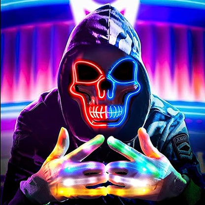 1Pair LED Gloves Neon Glowing Halloween Party Light Props Luminous Flashing Skull Gloves Stage Costume Glow Party Supplies