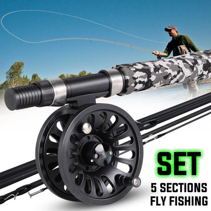 Sougayilang 5# Fly Fishing Rod Combo Super Light Portable Carbon Fiber Trout Rod Starter Package Fly Fishing Kit Fishing Tackle