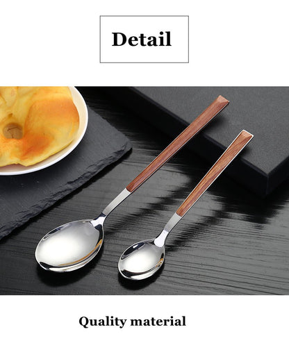 Conjunto de Talheres de Aço Inoxidável com Cabo de Madeira Falsa 16 Peças, Prendedor de Louça, Talheres Ocidentais, Faca Garfo Colher de Chá, Prateados