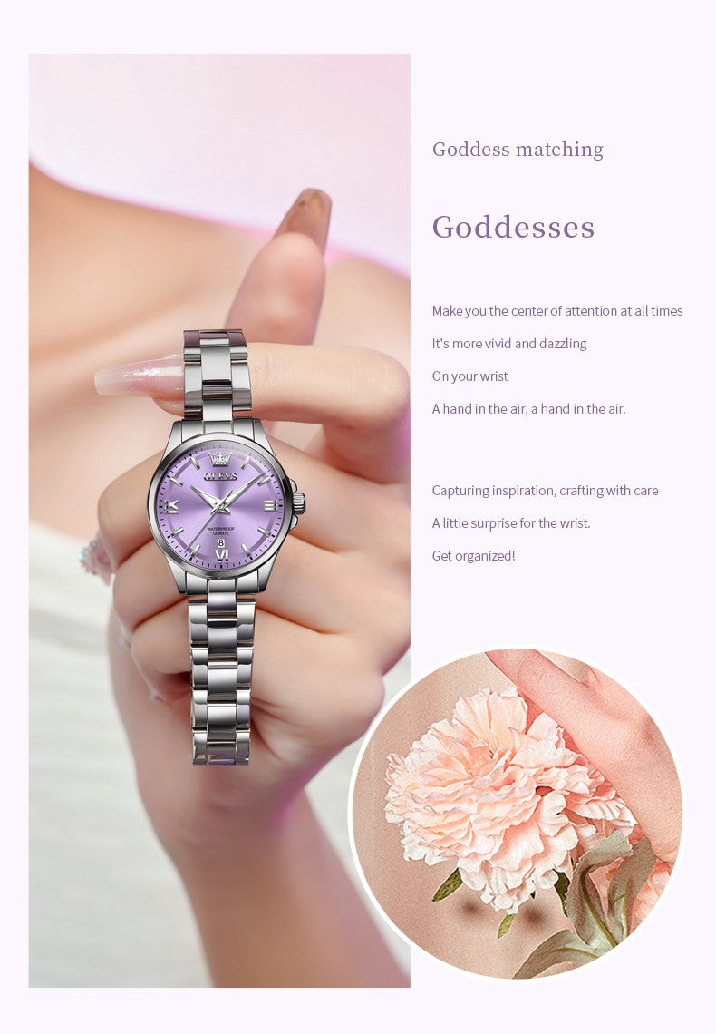 OLEVS 3668 Women Watch Luxury Original Quartz Watch Sword Needle Fashion Roman Automatic Date Calendar Window Women Watch
