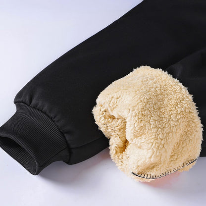 Calças masculinas para outono e inverno, forradas com lã para uso externo, calças casuais, calças de moletom esportivas quentes de lã de carneiro