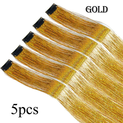 5 Unidades/Pacote Extensões de Cabelo Cintilantes Presilhas Arco-Íris Brilhantes Mechas de Cabelo Resistentes ao Calor Extensões de Cabelo Cintilantes para Tranças