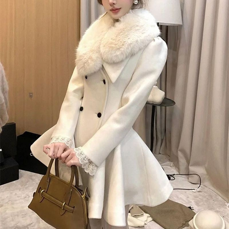 Hepburn Preface Pinch Waist and Clip Cotton Wool Coat 2025 Winter New Item Rich Heiress Thick Woolen Coat Coat Commuting Jacket