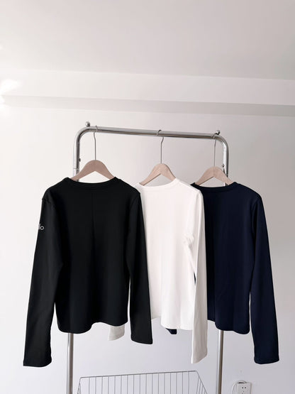 Sports Long Sleeved T-shirt Women Elastic O Neck Bottom Yoga Top Fitness Running Solid Black Navy Autumn Women's Shirts Fashion