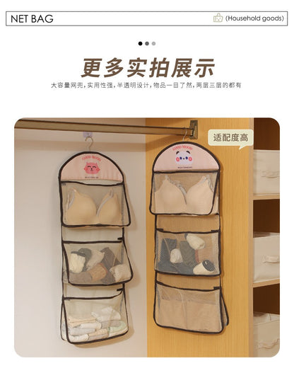 Wardrobe storage hanging bag bedroom large capacity underwear sockscartoon storagebag householddoor storage hangingbag practical