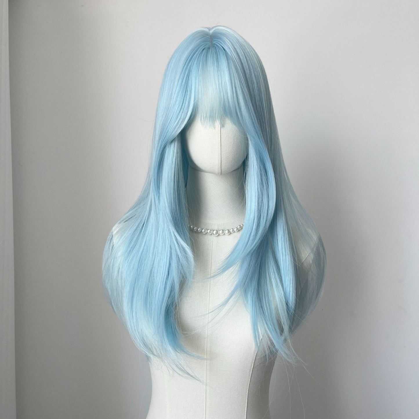 Lce Blue Wig with Bangs 22inch Middle Straight Hair Wig Lolita Nature Looking Headband Heat Resistant Fibers Synthetic Wigs ??