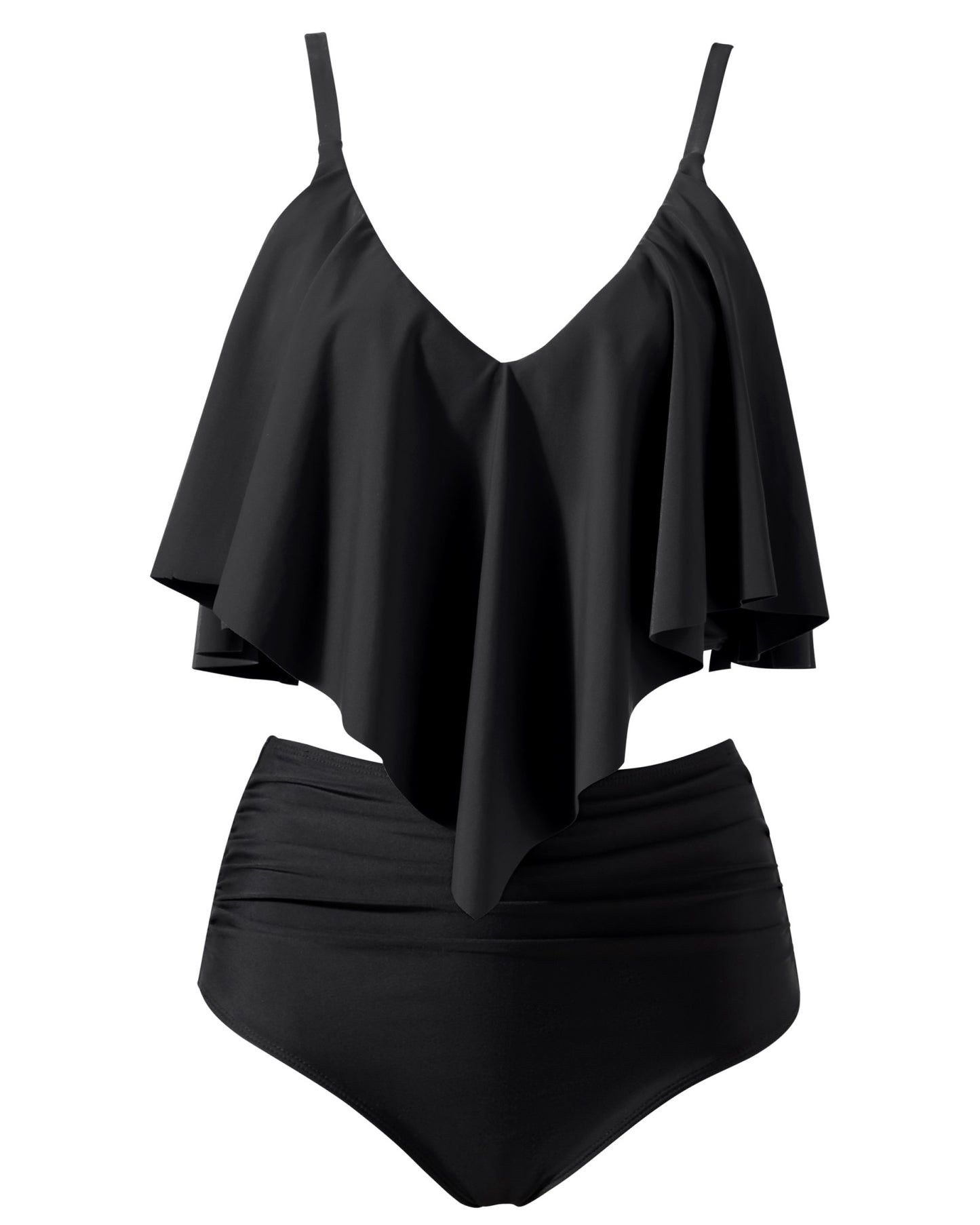 Women Tankini Ruffle High Waisted Swimsuits Tummy Control Bathing Suits Swimwear Beachwear Padded XXL Size Bikini Set Female