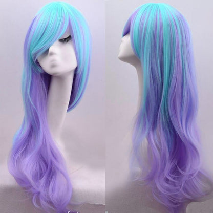 Soowee Synthetic Hair Long Wavy Cosplay Wig with Bangs Purple Blue Ombre Costume Lolita Wigs