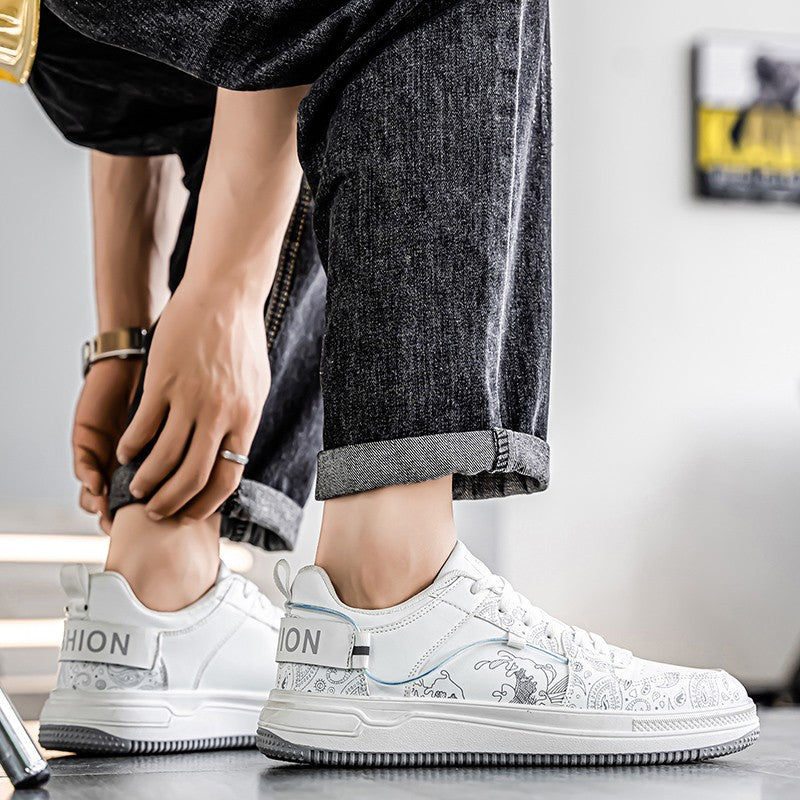 Mens Board Shoes Daily Street Trendy  Comfortable Flat Tennis Shoes Lightweight Thick Soled Casual Sneakers for Men