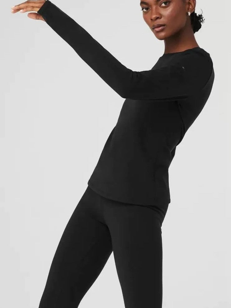 Sports Long Sleeved T-shirt Women Elastic O Neck Bottom Yoga Top Fitness Running Solid Black Navy Autumn Women's Shirts Fashion