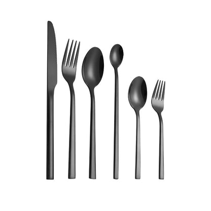Conjunto de Talheres Ocidentais Pretos para Jantar 6 Peças Conjunto de Talheres de Aço Inoxidável Faca Garfo Colher de Chá de Gelo Conjunto Clássico de Talheres para Festa