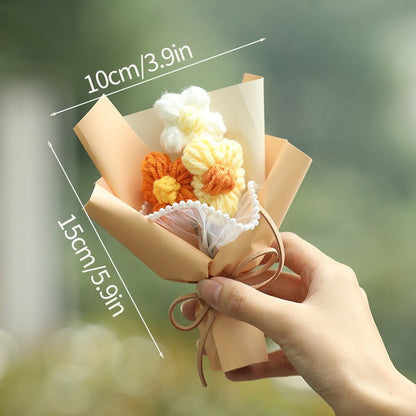 Sunflower Crochet Bouquet Mini Artificial Flower Handmade Knitted Flowers Bouquet Wedding Birthday Gift Room Decor Halloween