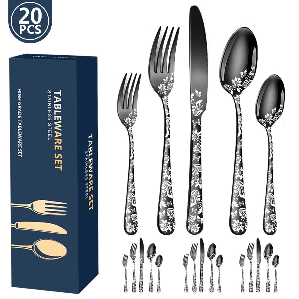 Conjunto de Talheres de Cobre com 20 Peças, Aço Inoxidável, para 4 Pessoas, Conjunto Exclusivo de Utensílios de Mesa com Garfo, Colher e Faca