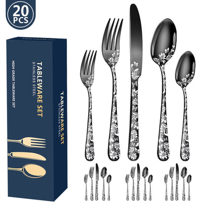 Conjunto de Talheres de Cobre com 20 Peças, Aço Inoxidável, para 4 Pessoas, Conjunto Exclusivo de Utensílios de Mesa com Garfo, Colher e Faca
