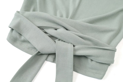 AS 2025 summer ribbing closed-fit wrap tops + Aline dress high Stretch matching