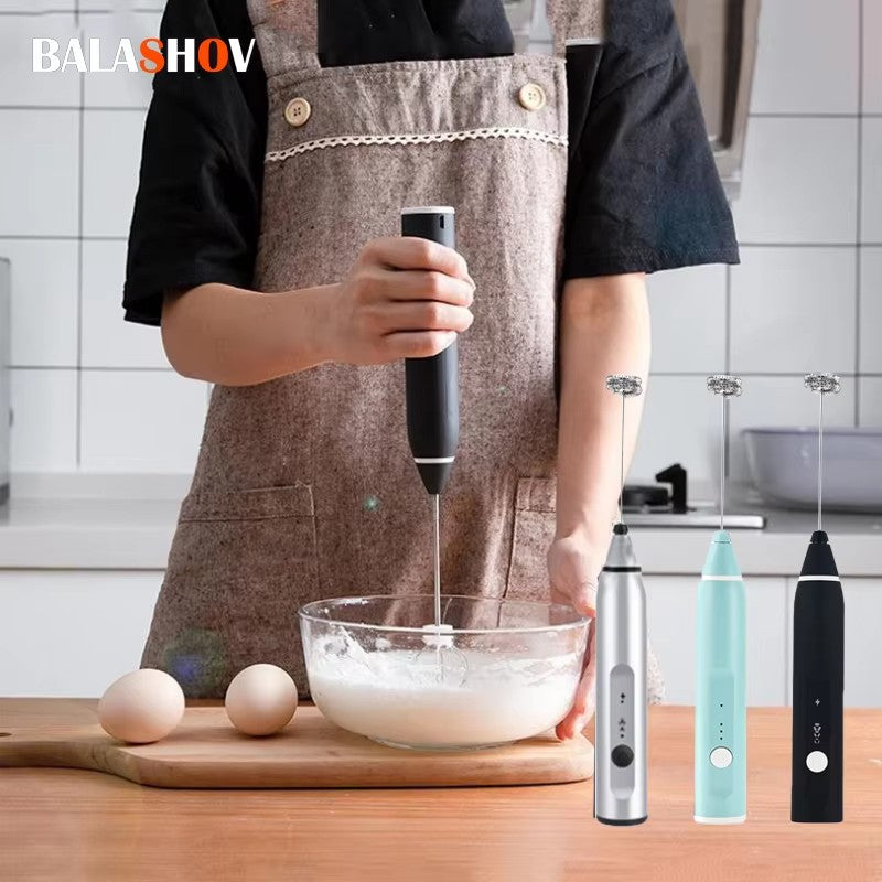 Máquina de café elétrica, espumador de leite portátil, batedor de ovos, batedeira de creme para bolo e geleia recarregável de 3 velocidades, liquidificador de cozinha