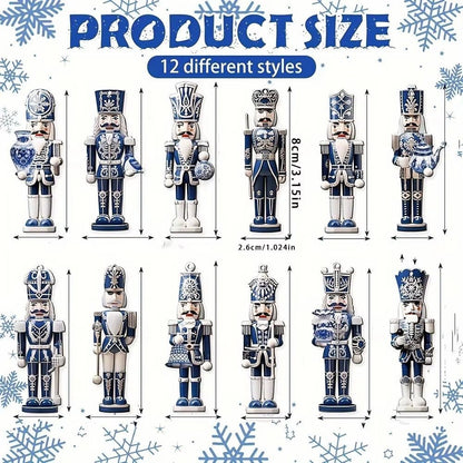 12/24/36PCS XMAS Wooden Nutcracker Soldier Pendant Blue 8CM Christmas Wooden Nutcracker European-Style Home Decoration