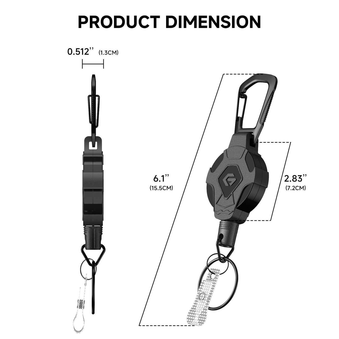 GITFOS Retractable Keychain Heavy Duty Tactical ID Badge Reel Strap Holder With Phone clip fastener Retractable Cord KeyRing