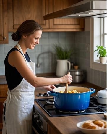 Nonstick Enameled Cast Iron Cookware Set, Frying Pan Skillet- 7-Pcs Pots and Pans with Lid, Healthy Round Dutch Oven Pot for Sou