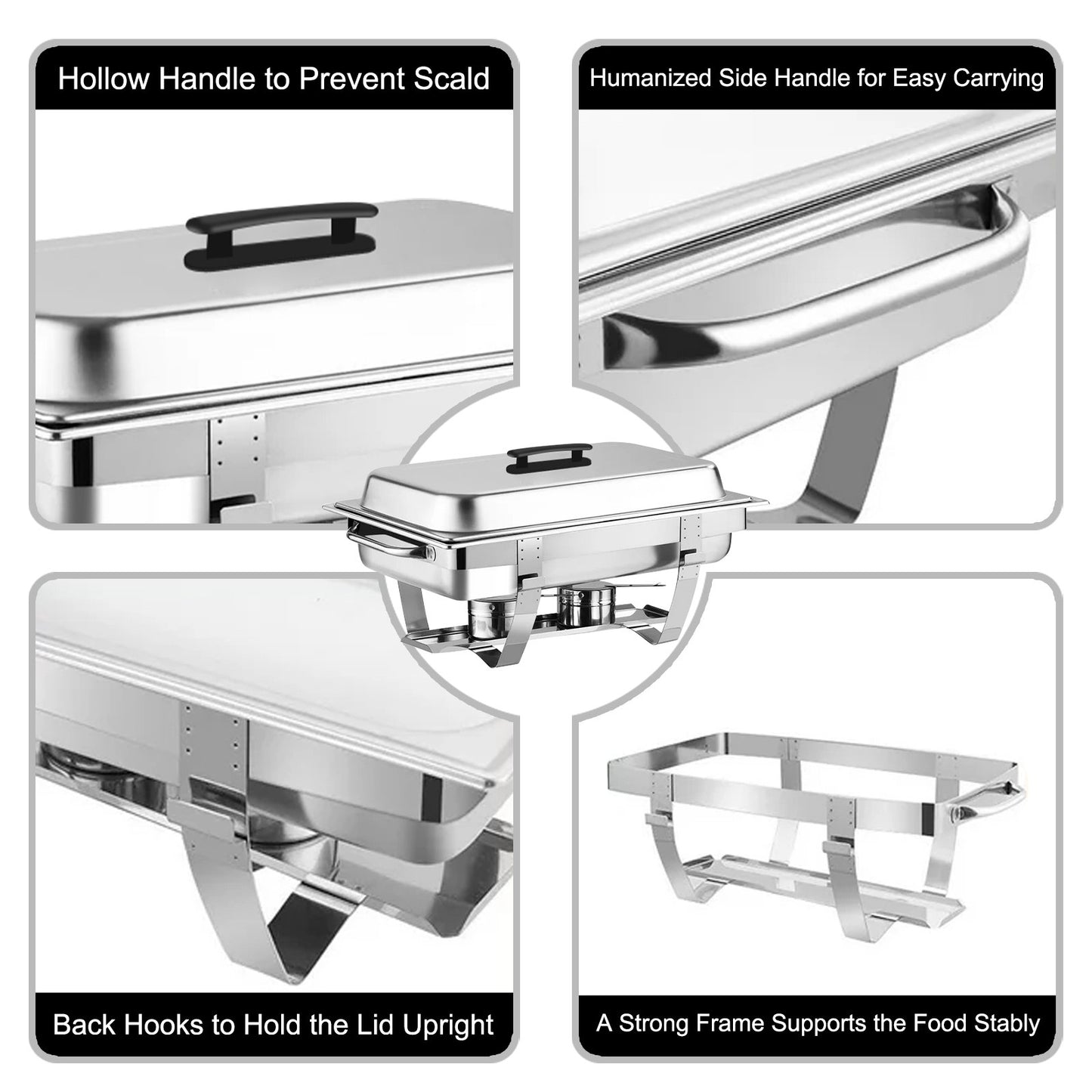 2 Packs Chafing Dish Buffet Set Stainless Steel 2 Grid8 Qt. Foldable Rectangular Warmer 2 Half Size Food Pans for Parties Even