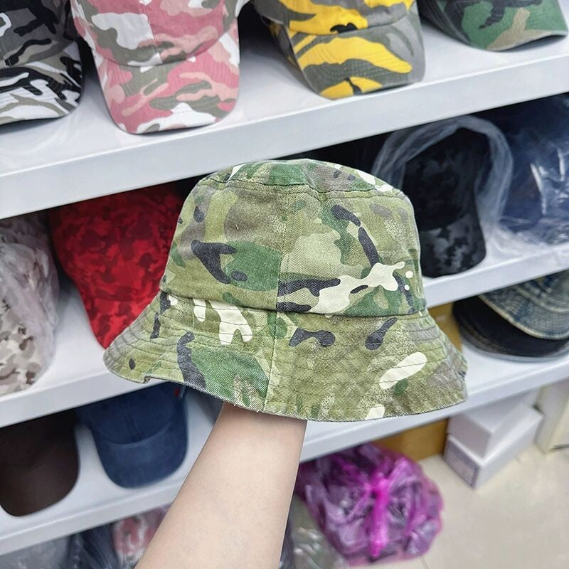 New Washed Cotton Camouflage Bucket Hat For Men And Women  Outdoor Travel Casual Sun Cap Panama Fisherman Hats Bob
