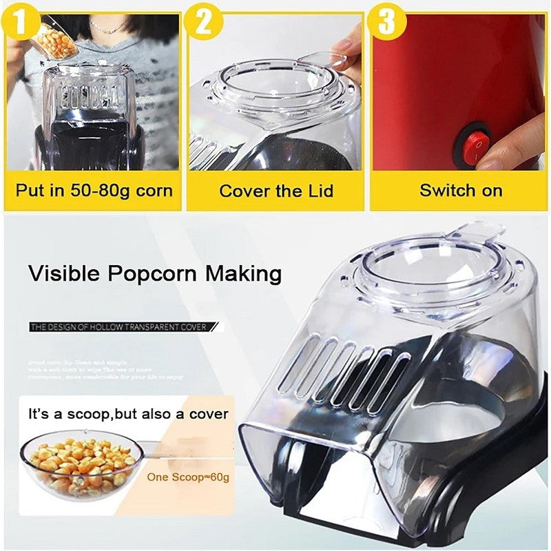 Electric Portable Popcorn Maker Fully Automatic Home Popcorn Popper Hot Air Popcorn Machine Healthy No Oil Mini Popcorn Maker