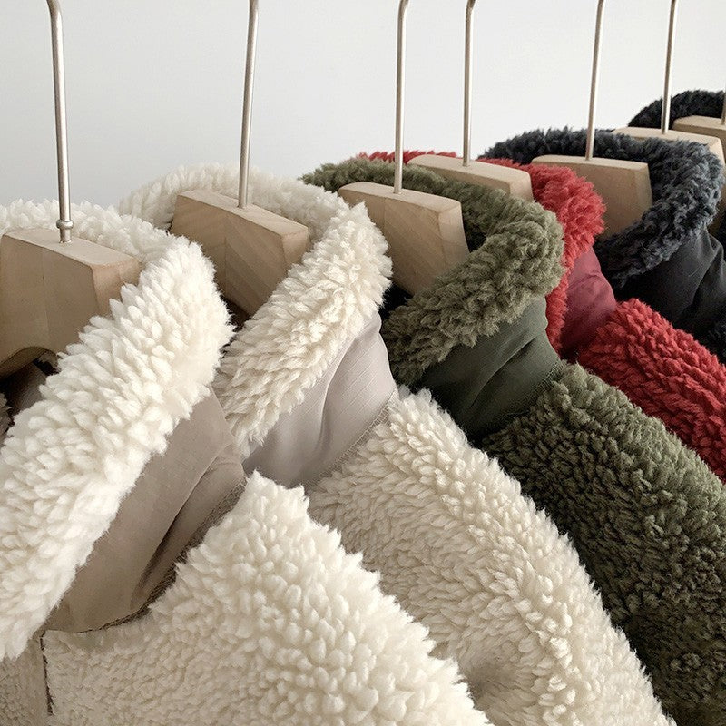 Autumn and Winter Japanese Men's and Women's Fleece Stand Neck Jacket Couple Zipper Loose Warm Lamb Wool Coat Solid Color Jacket