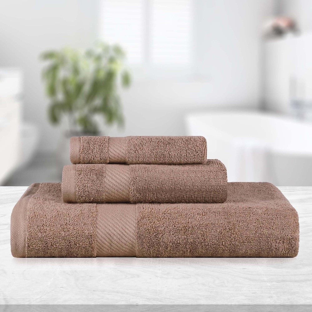Kendell Egyptian Cotton 3 Piece Towel Set Highly Absorbent Luxury Bath Hand Face Towels Dobby Border Quick Dry Soft Durable