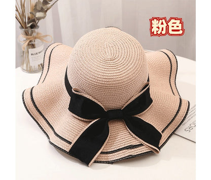 Beach HatJapanese Everything Hairy Edge Straw Hat Female Summer dome  Top Outing Sun Hat Small Fresh Bow Sun Shade Beach Hat