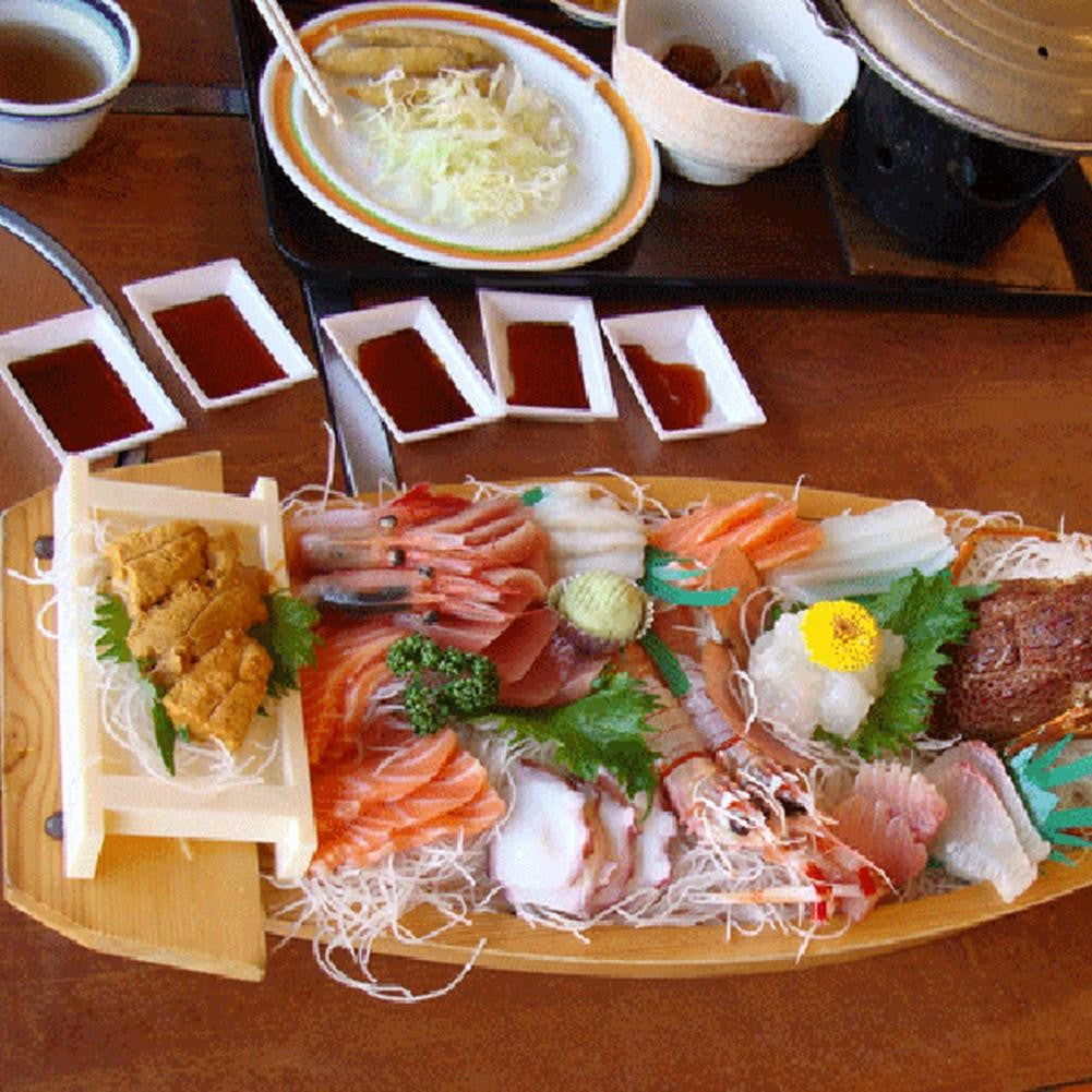 Japanese Style Wooden Ship Shaped Sushi Sashimi Tray Durable Creative Platter Cuisine Tableware Decoration Ornament