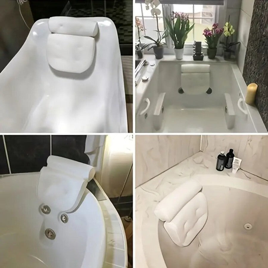 1 spa bathtub pillow with anti slip suction cups for neck and back support, bathtub/bathroom accessory