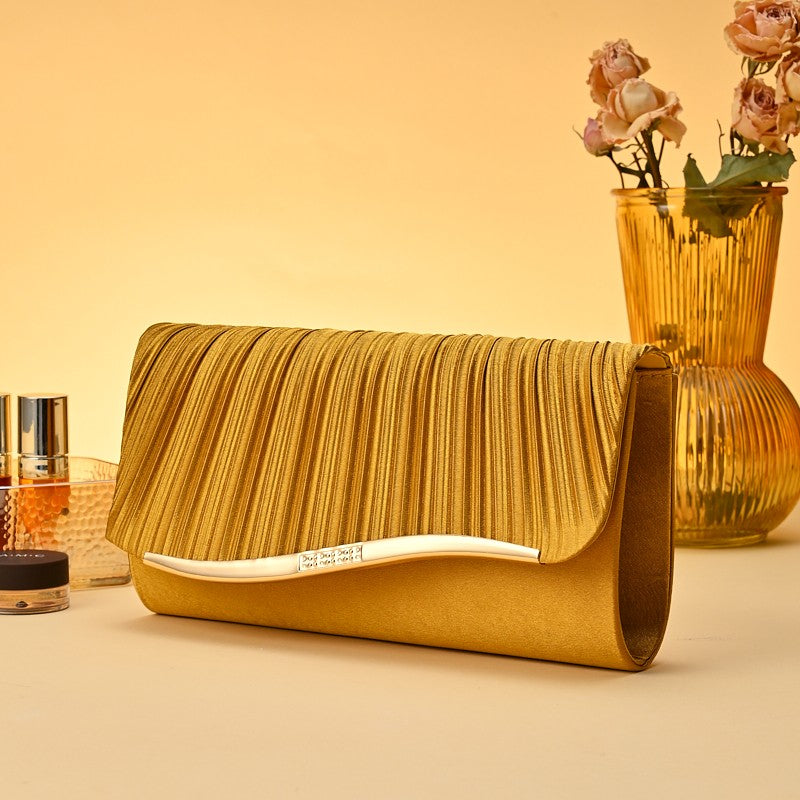 Premium Pleated Clutch Bag with Metal Trim Fashion Classic Chain Shoulder Bag for Evening Weddings And Parties