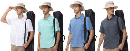 Summer Men's UPF 50+ Fishing Shirts, Casual Breathable Short Sleeve Cargo Fishing Shirt, Button Down Tactical Shirts Blouse
