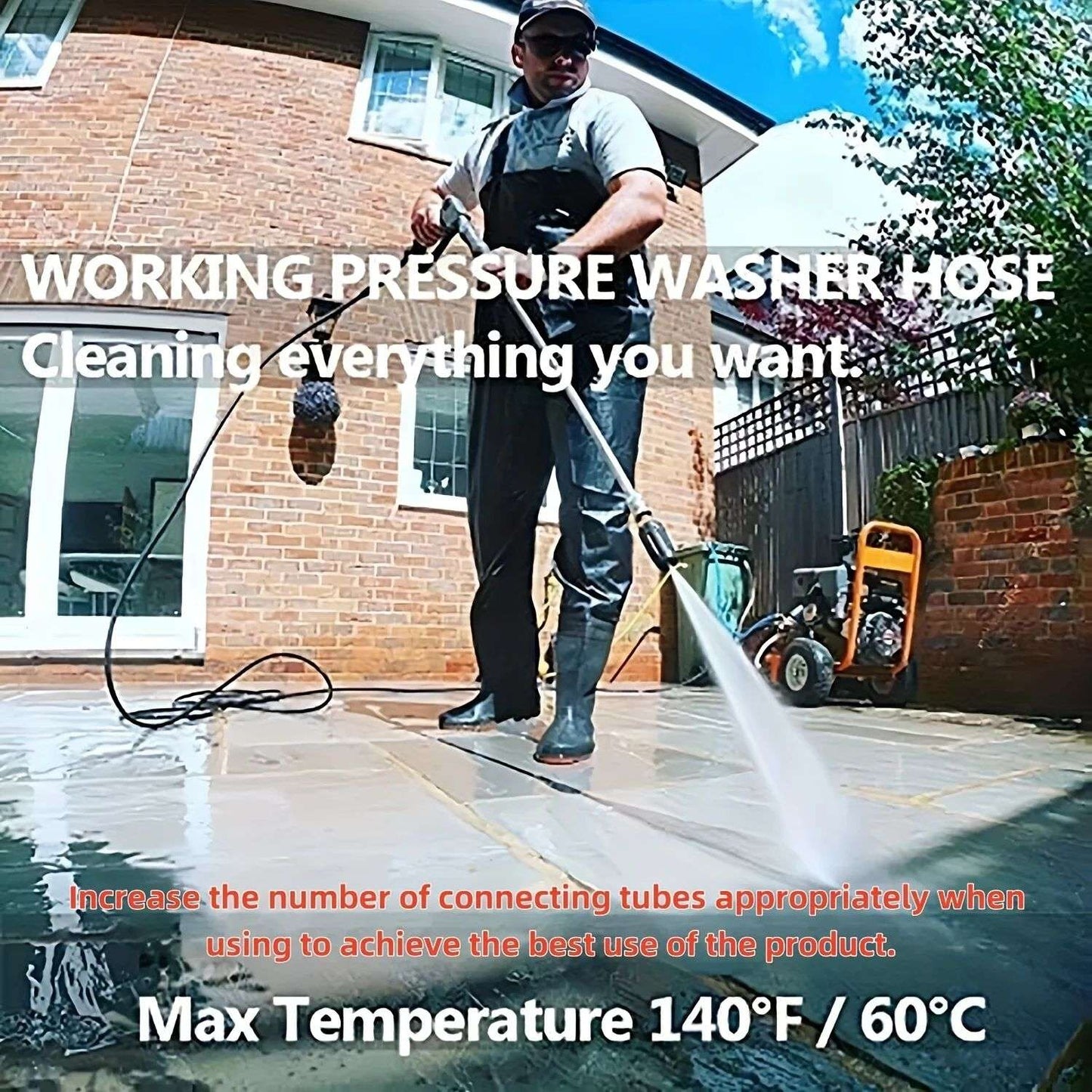 Mangueira para Lavadora de Alta Pressão 50FT 3/8" QC Tubo de Extensão para Lavadora, Trançada com Fio de Alta Tração Resistente a Dobras, 1600PSI de Potência