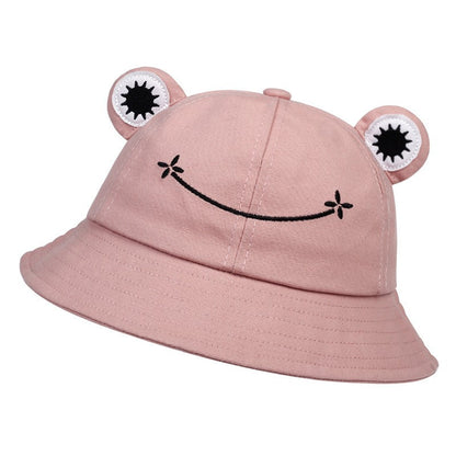 New Frog Shaped Parent Child Fisherman Hat with Embroidery for Men and Women, Sunshade, Warmth, Ear Protection Basin Hat