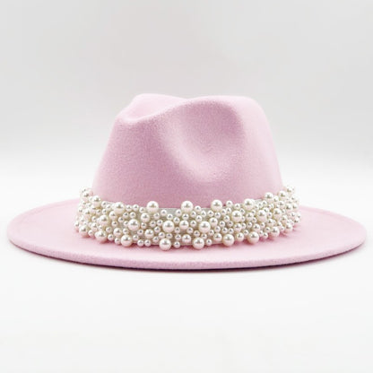 Chapéu Fedora De Lã Feminino Masculino Com Fita De Pérolas Cavalheiro Elegante Senhora Inverno Outono Aba Larga Igreja Panamá Sombrero Boné De Jazz 60CM
