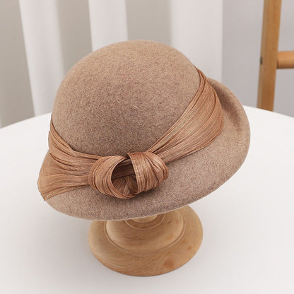 Women French Wool Beret Autumn Winter Fashion Retro Bow Knot Lady Cloche Hat Casual Travel Gift