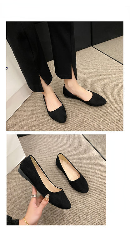 Plus Size 35-42 Women Flats Slip on Candy Color Woman Boat Shoes Black  Faux Suede Ladies Ballet Flats