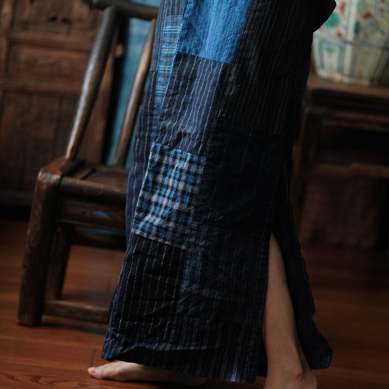 Women Cotton Linen Llong Skirt New Arrival 2025 Autumn Vintage Style Plaid Pattern Loose Comfortable Femae Casual Skirts M2006