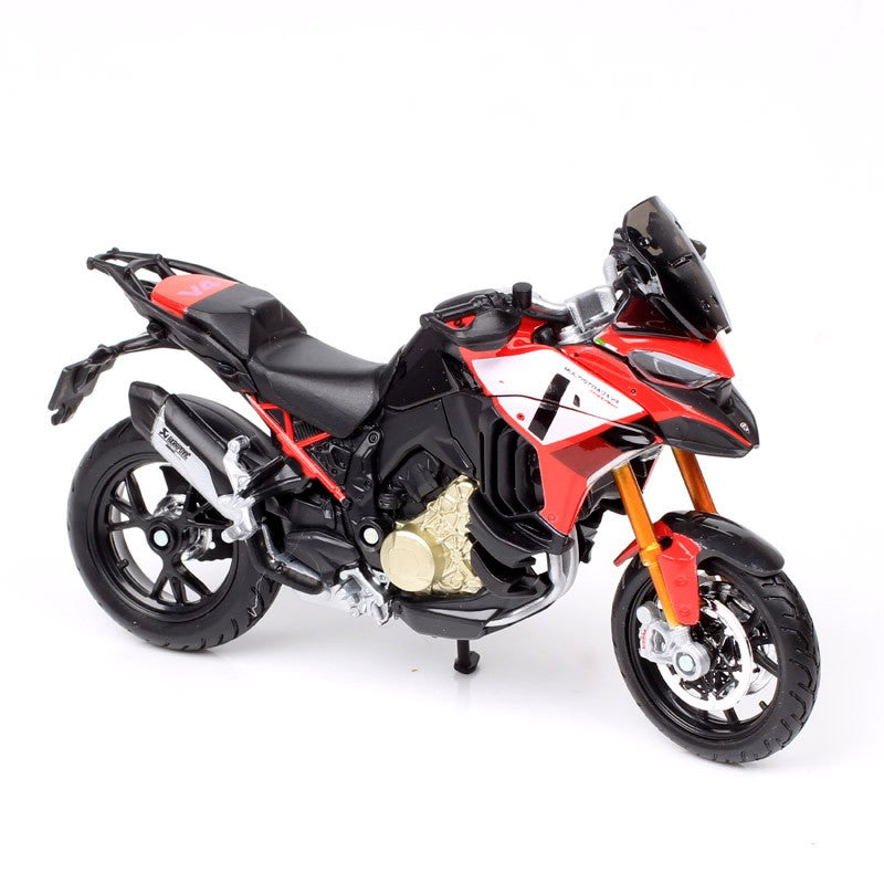 Miniaturas de moto de aventura Bburago Ducati Multistrada V4 Pikes Peak em escala 1/18, modelo de motocicleta de brinquedo diecast, vermelha