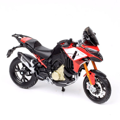 Miniaturas de moto de aventura Bburago Ducati Multistrada V4 Pikes Peak em escala 1/18, modelo de motocicleta de brinquedo diecast, vermelha