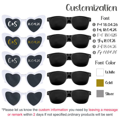 12-120Pcs Custom Wedding Sunglasses Personalised Heart Shaped Sunglasses Wedding Party Favors for Guest Date Initials Custom