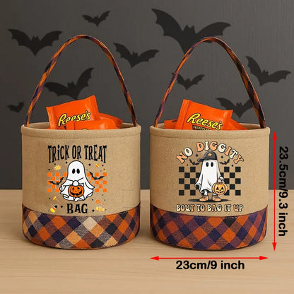 1Pcs Halloween Trick or Treat Bucket Spooky Season Treat Basket Fall Festival Funny Accessory Kid's Gift Cute Ghost Pumpkin Bat