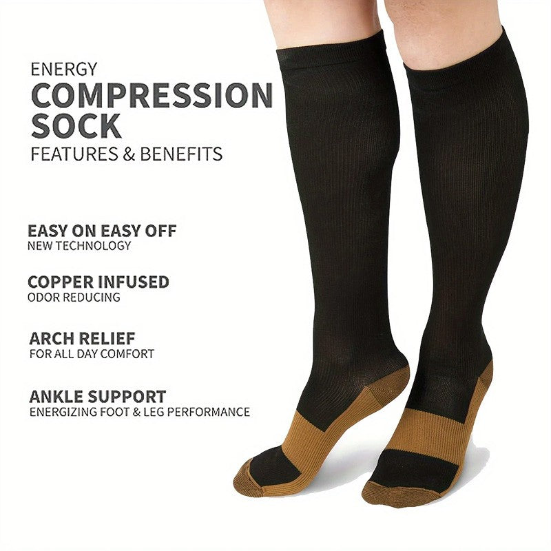 6 pairs copper fiber compression socks for men and women for running and traveling for nurses and pregnant women mid-calf design