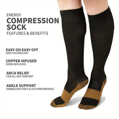 6 pairs copper fiber compression socks for men and women for running and traveling for nurses and pregnant women mid-calf design