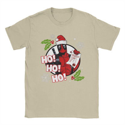 Men's Deadpool Santa Naughty List Christmas Graphic T Shirts HO! 100% Cotton Tops Novelty Short Sleeve O Neck Tees Gift T-Shirt