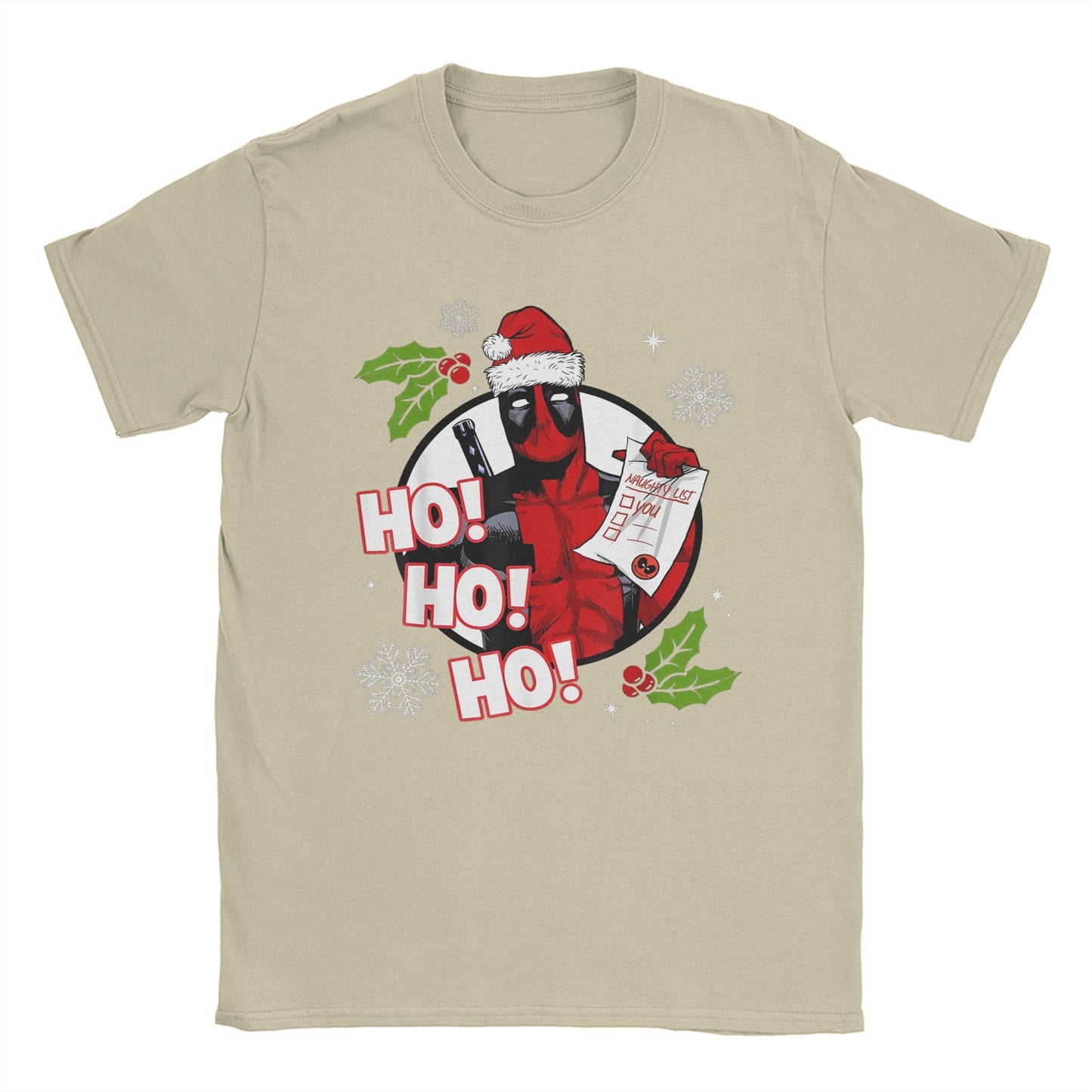 Men's Deadpool Santa Naughty List Christmas Graphic T Shirts HO! 100% Cotton Tops Novelty Short Sleeve O Neck Tees Gift T-Shirt