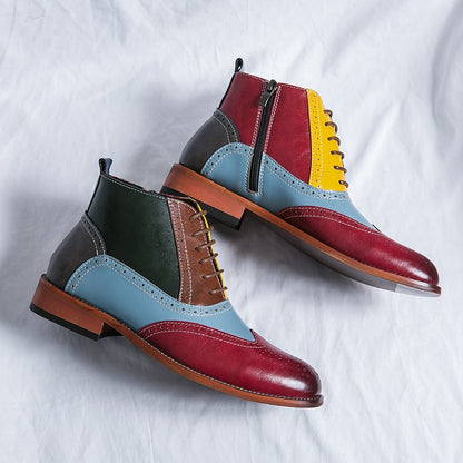 Luxury Fashion Men Leather Boots Flats British Style Sharp Pointed Color Matching Men Shoes Mens Slip-on Outdoor Flats Size 48
