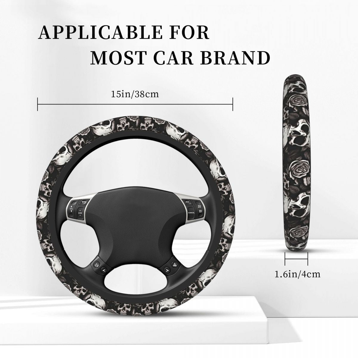 Capa para Volante de Carro Sem círculo interno Design de Caveira Protetor de Volante Universal Acessórios Automotivos Antiderrapantes